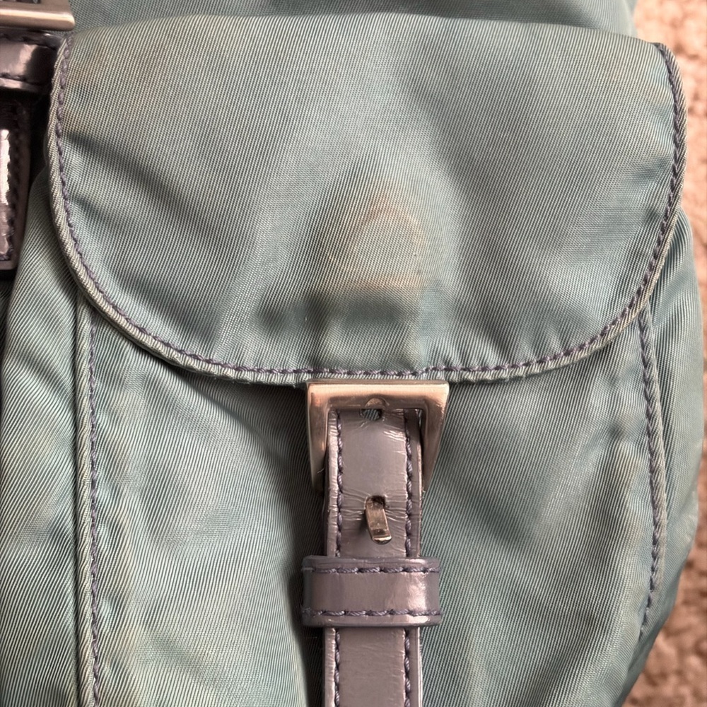 Prada nylon backpack y2k 2000s in green with leather trim and silver-tone small - Picture 15 of 16